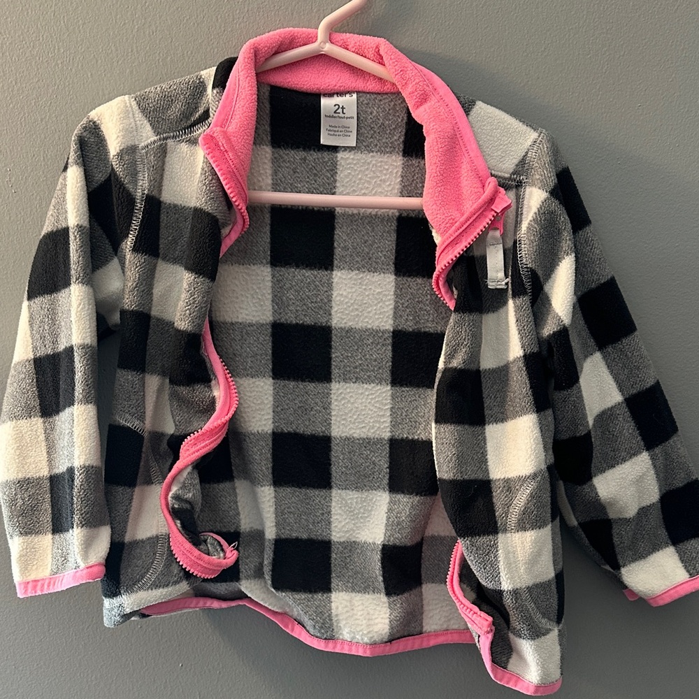 Carter's Black and White Plaid Jacket with Pink Trim